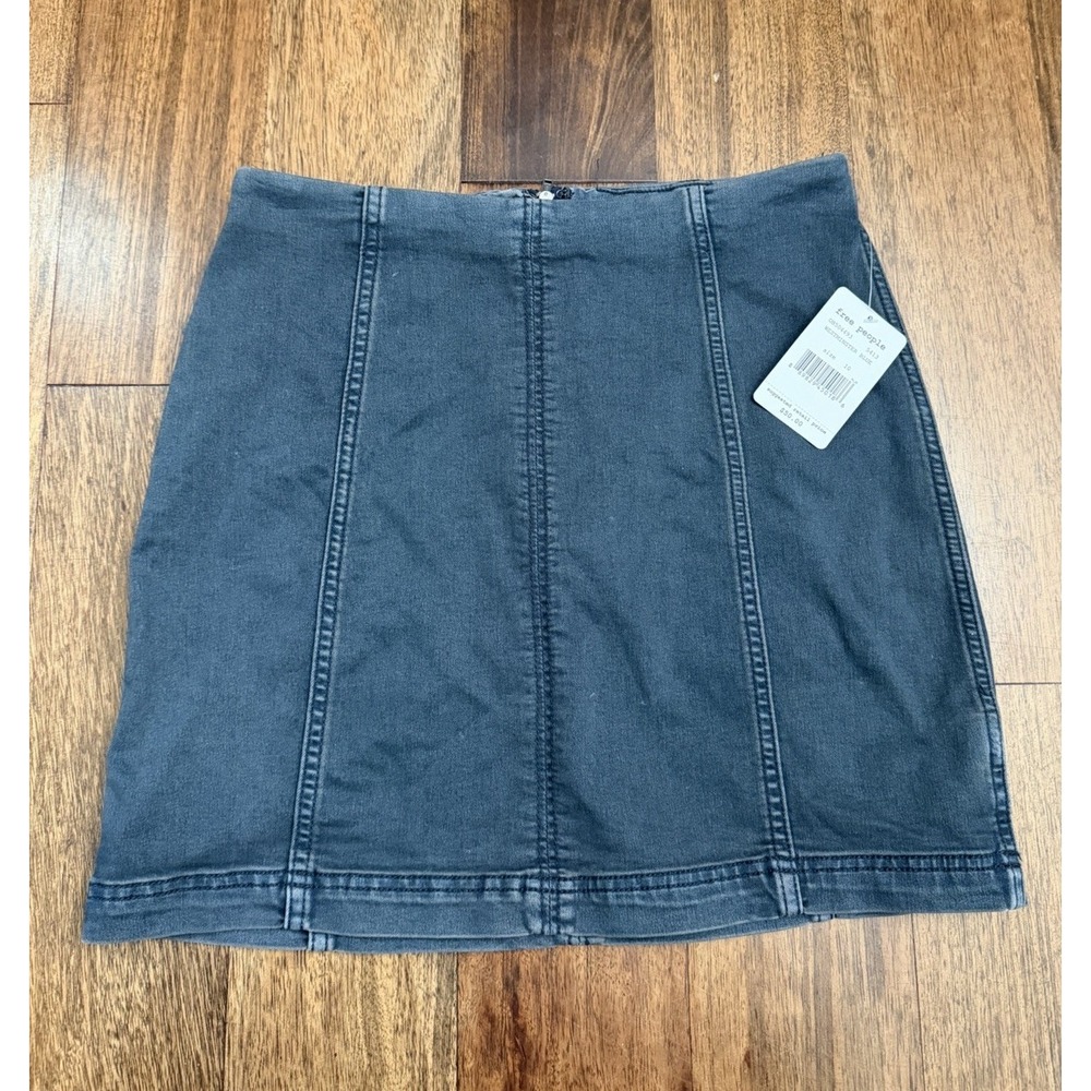 Free People Modern Femme Faded Indigo Blue Denim Stretch Skirt Women's Size 10